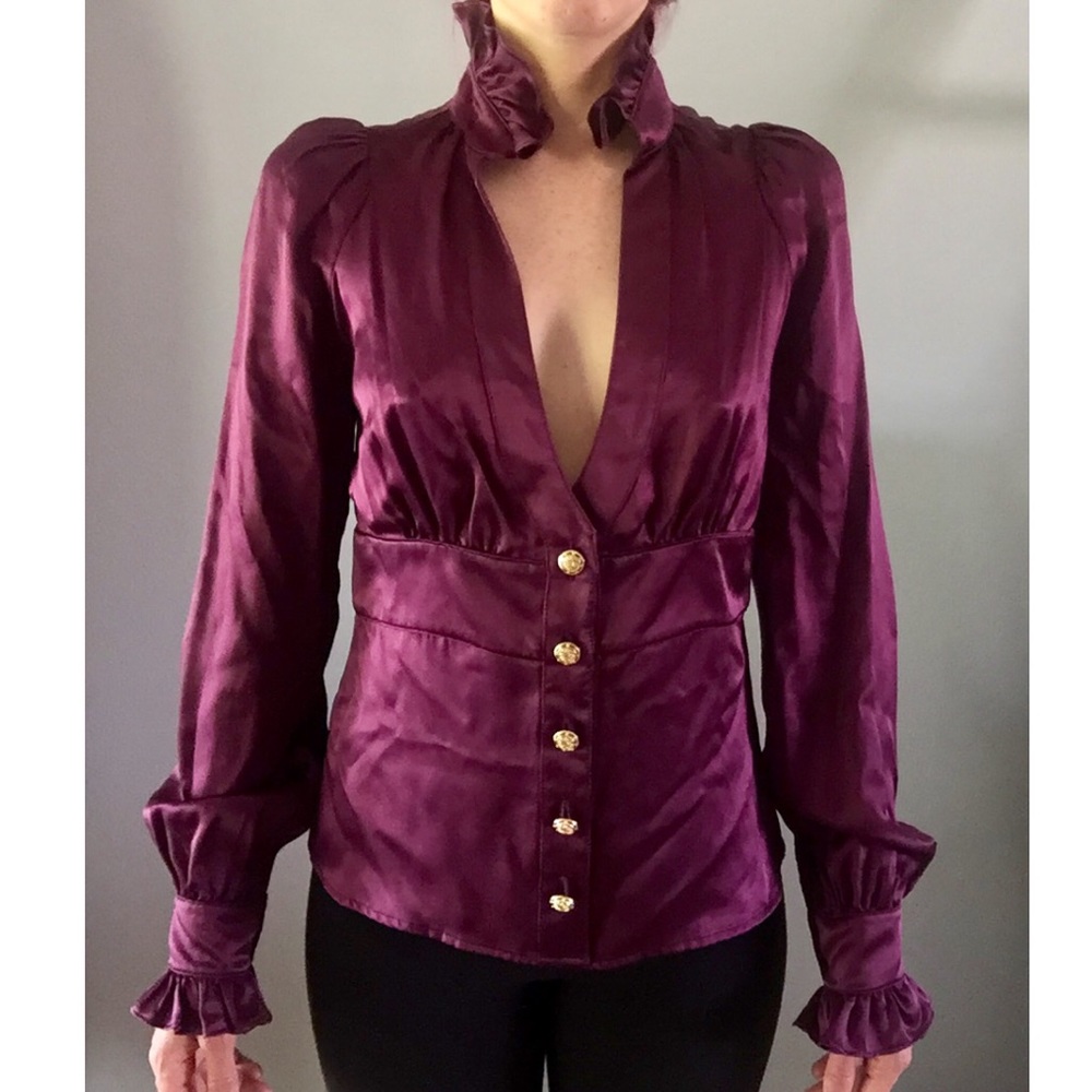 Kimora Lee Simmons💯Silk Ruffle Long Sleeve Blouse